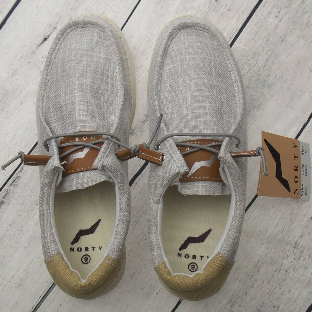 NORTY Mens Lightweight Loafer Slip On Lace Up Grey